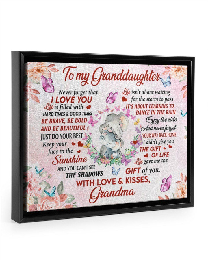 Floral Background Elephant Dance In The Rain Grandma Gift For Granddaughter Framed Matte Canvas