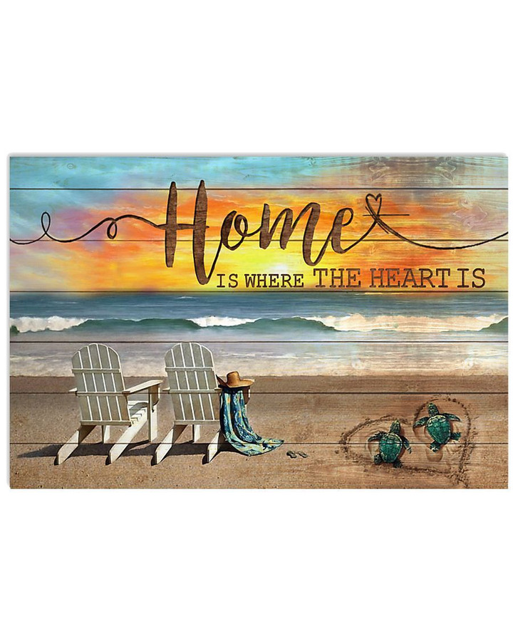 Home Is Where The Heart Is Sea Turtle Sunrise Horizontal Poster