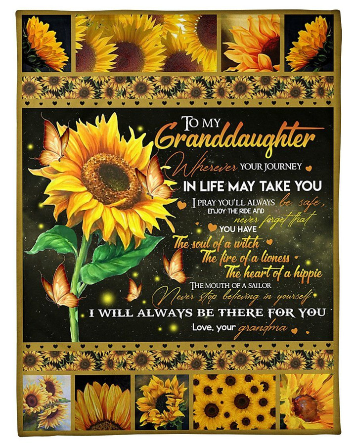 Sunflower Grandma Gift For Granddaughter Always Be There For You Sherpa Fleece Blanket
