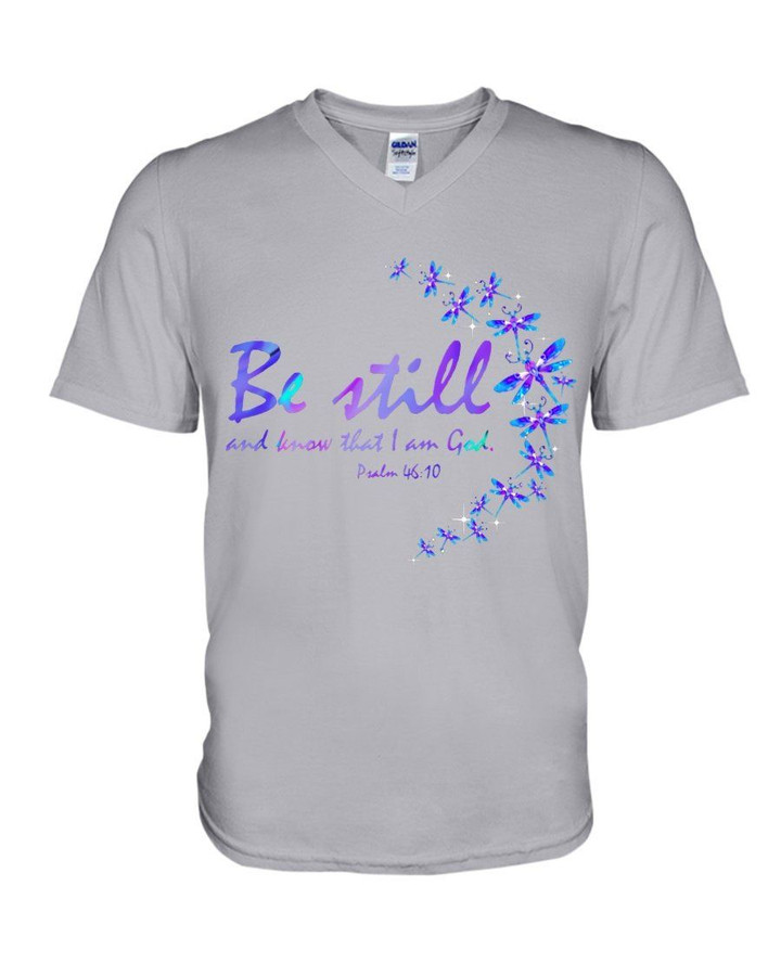 Be Still And Know That I Am God Purple Dragonfly Guys V-neck