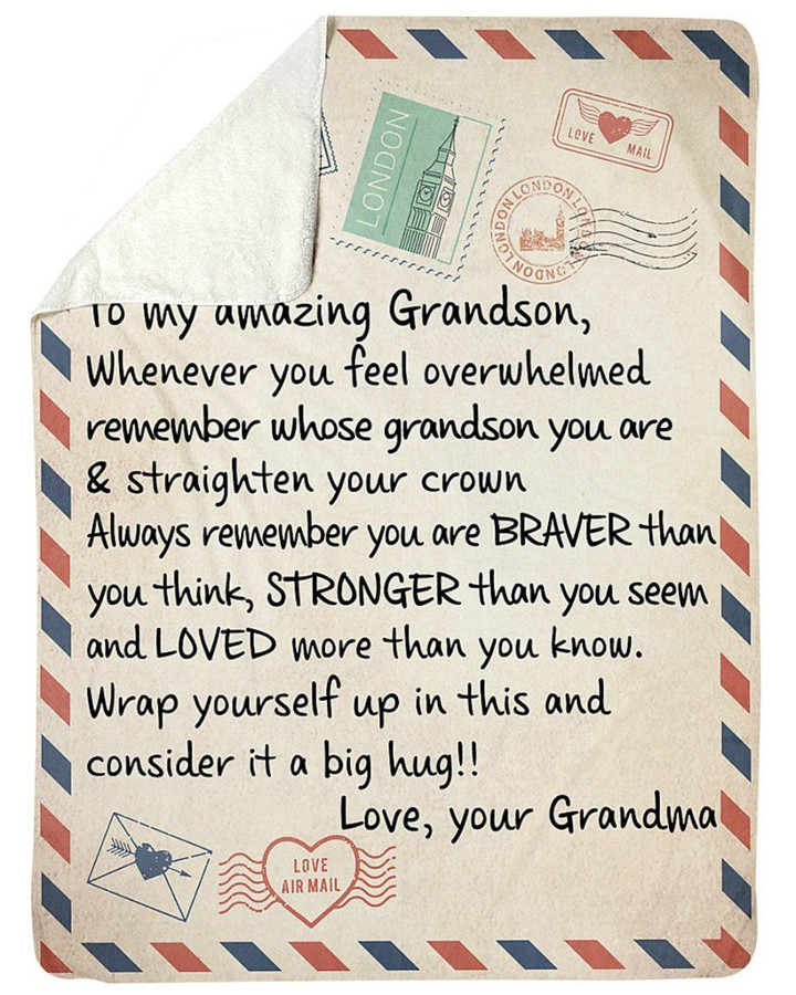 Whenever You Feel Overwhelmed Letter Grandma Gift For Grandson Sherpa Fleece Blanket