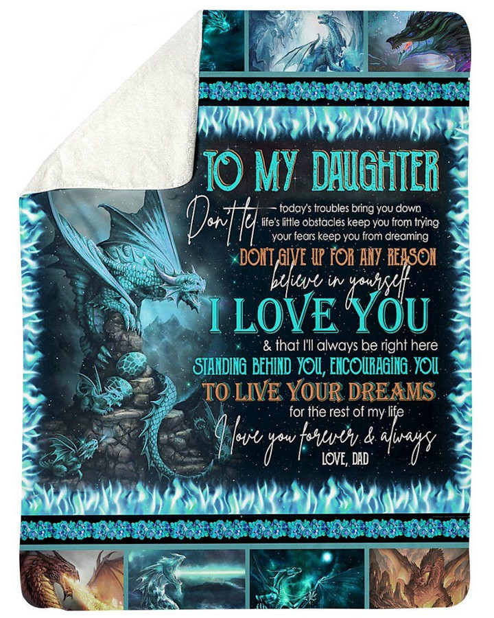 Dad Gift For Daughter Fire-breathing Dragon I Love You Sherpa Fleece Blanket