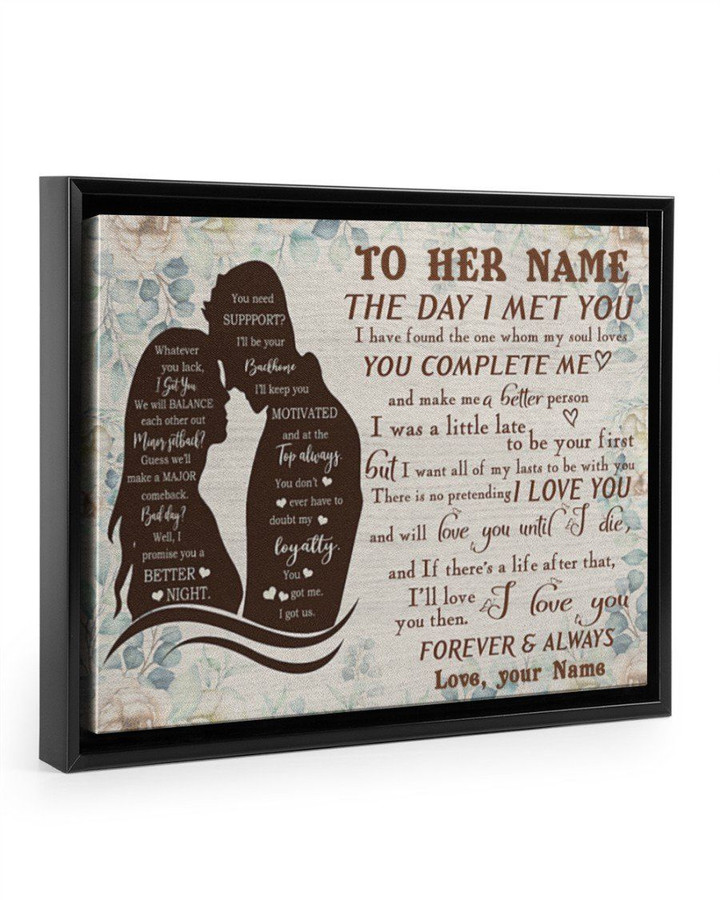 Custom Name Gift For Wife The Day I Met You Floral Background Framed Matte Canvas