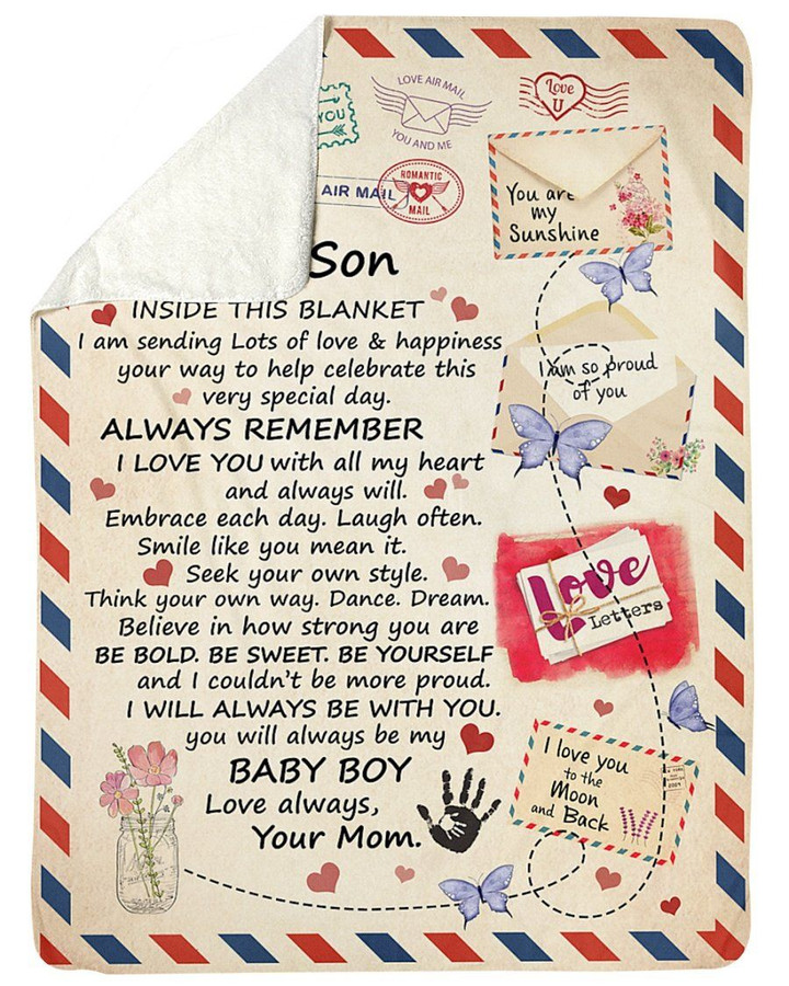 Mail Letter Love You With All My Heart Mom Gift For Son Sherpa Fleece Blanket