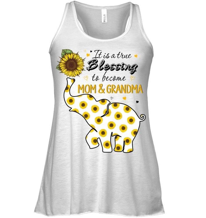Elephant Sunflower A True Blessing To Be Mom And Grandma Ladies Flowy Tank