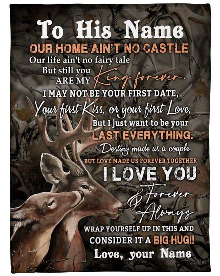 My King Forever Wild Deer Custom Name Gift For Husband Sherpa Fleece Blanket