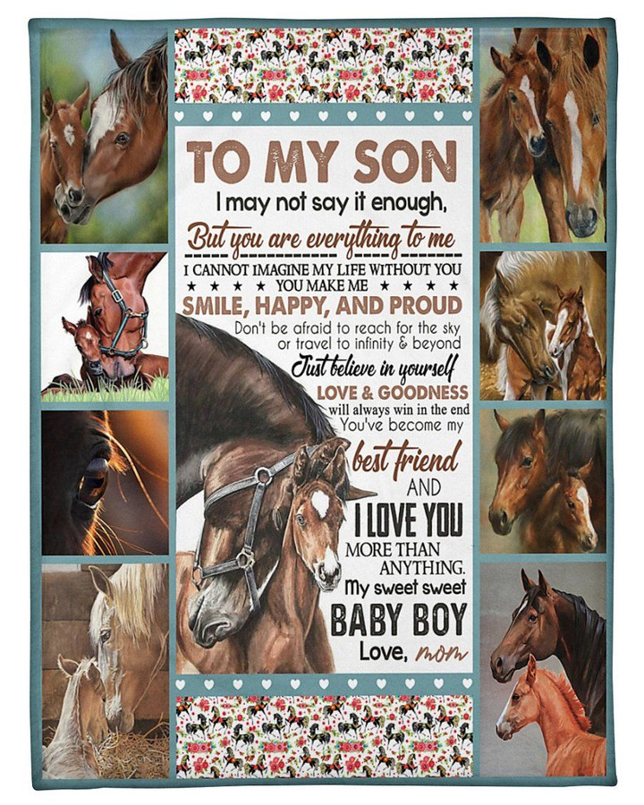 Horses Mom Gift For Son You Make Me Smile Happy And Proud Sherpa Fleece Blanket