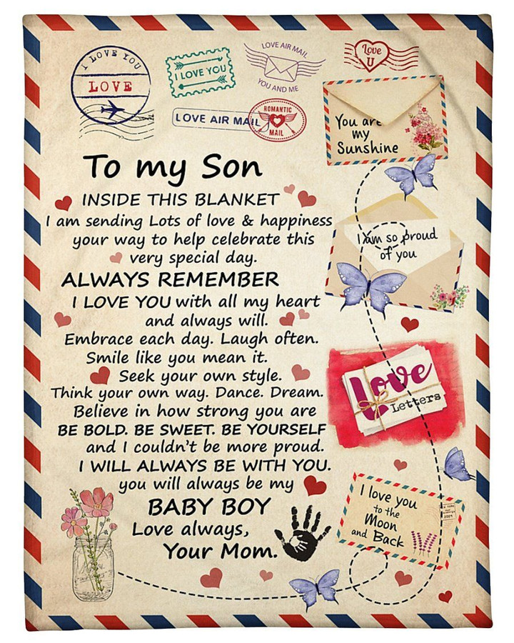 Mail Letter Love You With All My Heart Mom Gift For Son Sherpa Fleece Blanket