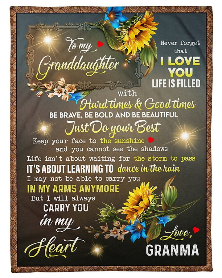 Granma Gift For Granddaughter Carry You In My Heart Sunflower Sherpa Fleece Blanket
