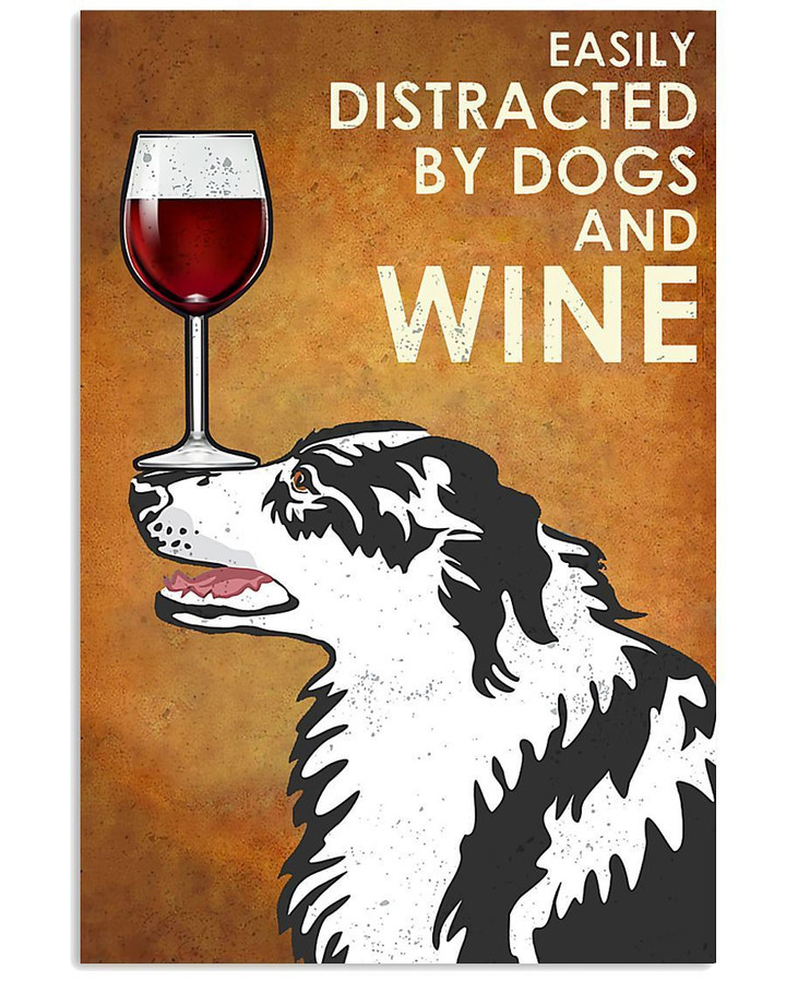 Border Collie Dog And Red Wine Gift For Dog Lovers Vertical Poster
