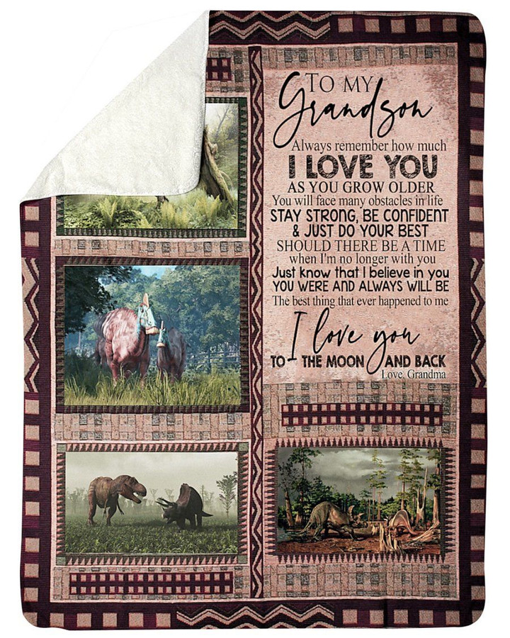 Wild Dinosaur Grandma Gift For Grandson Stay Strong Sherpa Fleece Blanket