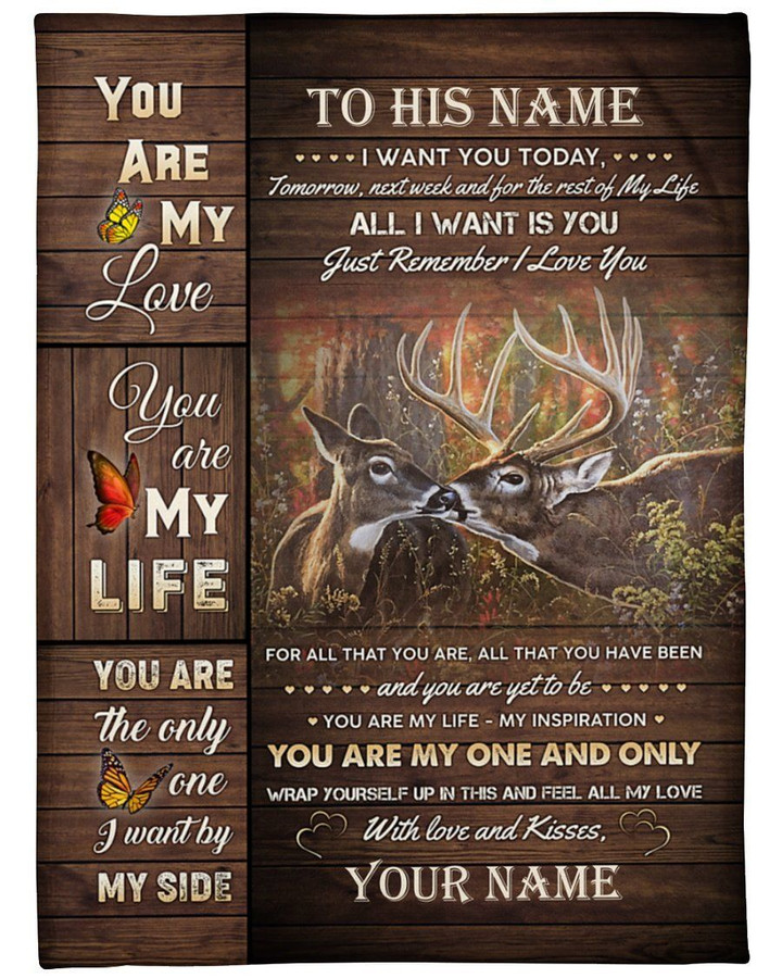 The Only One I Want By My Side Deer Custom Name Gift For Husband Sherpa Fleece Blanket