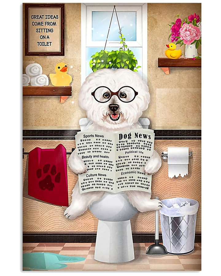 Bichon Frise Sitting Great Ideas Read Newspaper Gift For Dog Lovers Vertical Poster