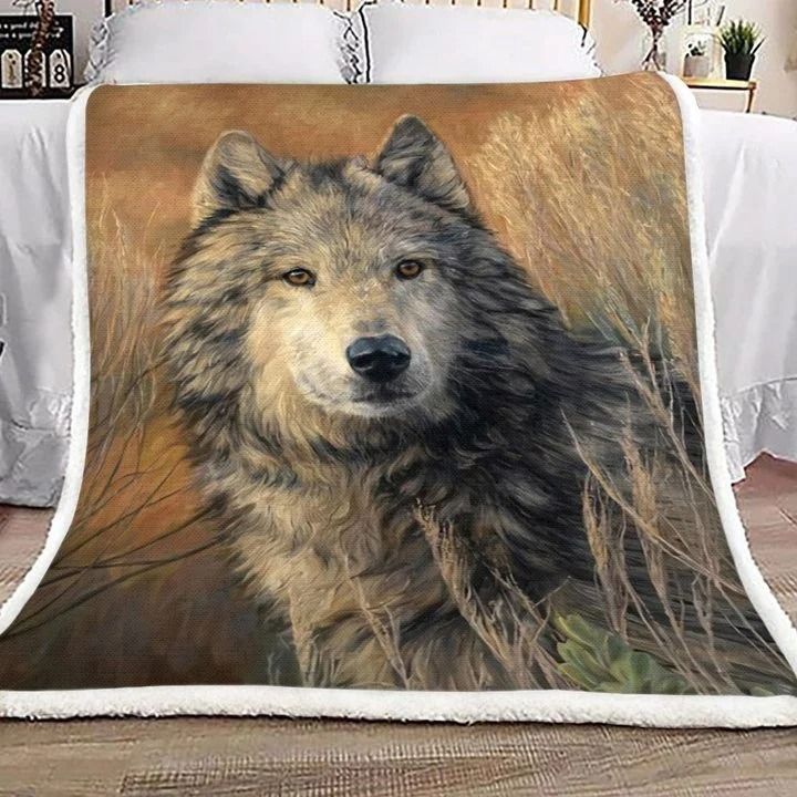 Lonely Wolf Printed Sherpa Fleece Blanket