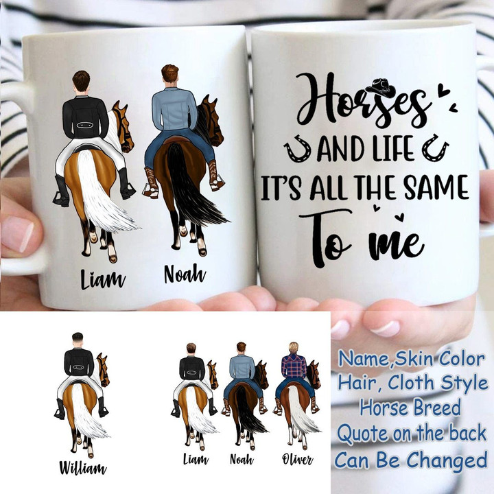 Custom Name And Photo Brothers Riding Horse All The Same White Printed Mug
