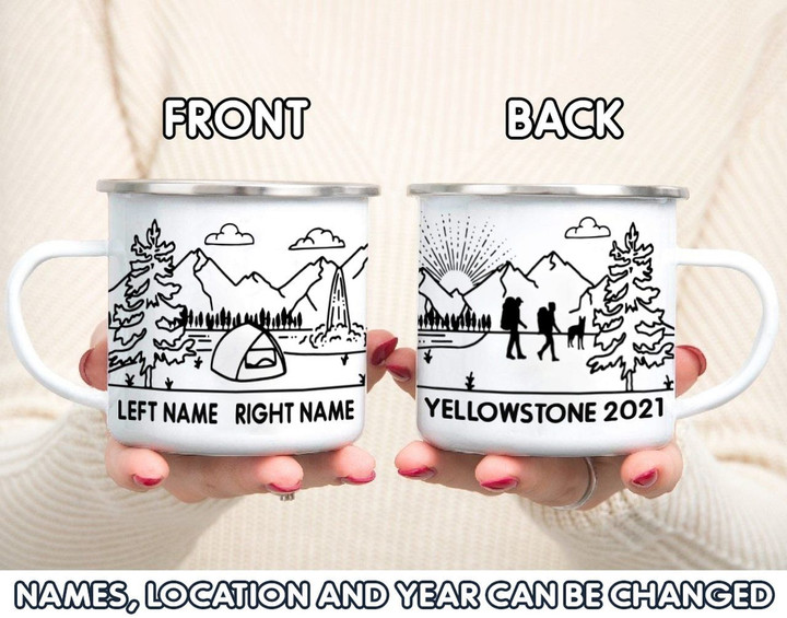 Custom Name Location And Year Black And White Pattern Campfire Mug