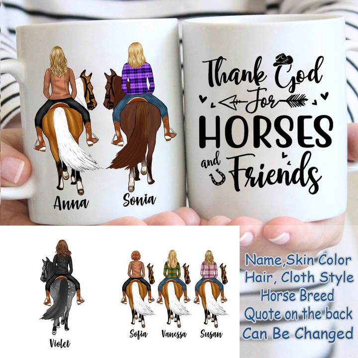 Custom Name And Photo Thank God For Horses And Friends White Printed Mug