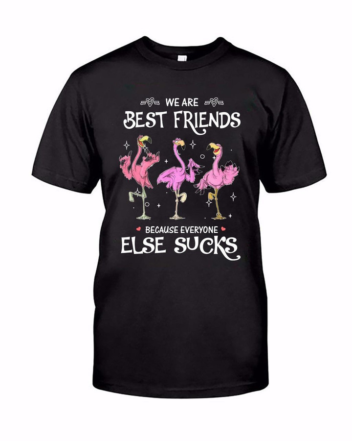 Best Friends Funny Pink Flamingo Black Guys Tee