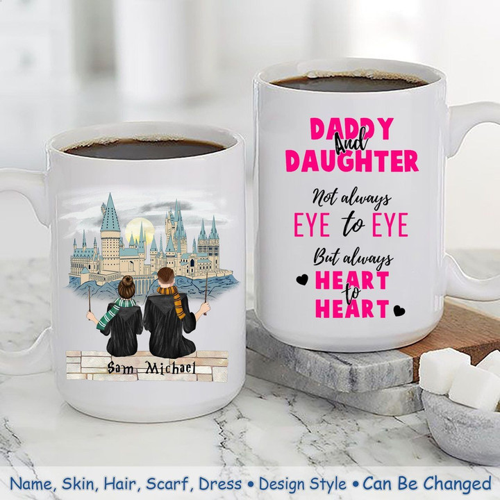 Custom Name And Photo Daddy And Daughter Heart To Heart Printed Mug