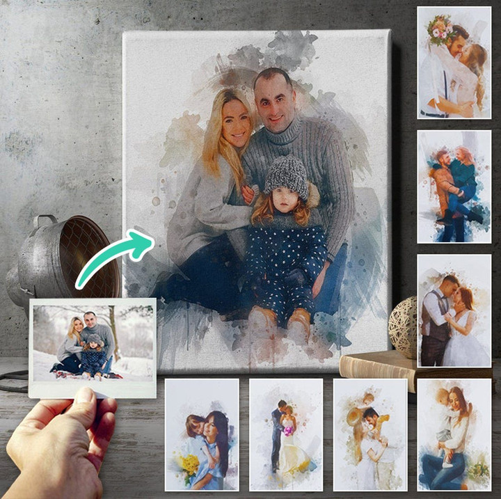 Custom Photo Happy Family White Matte Canvas