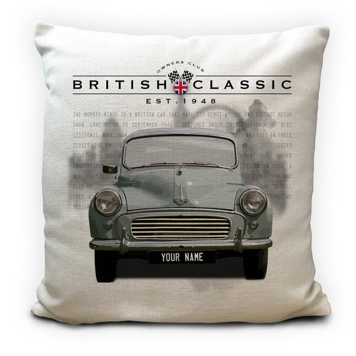 Custom Name Morris Minor British Classic Car Printed Cushion Pillow Cover