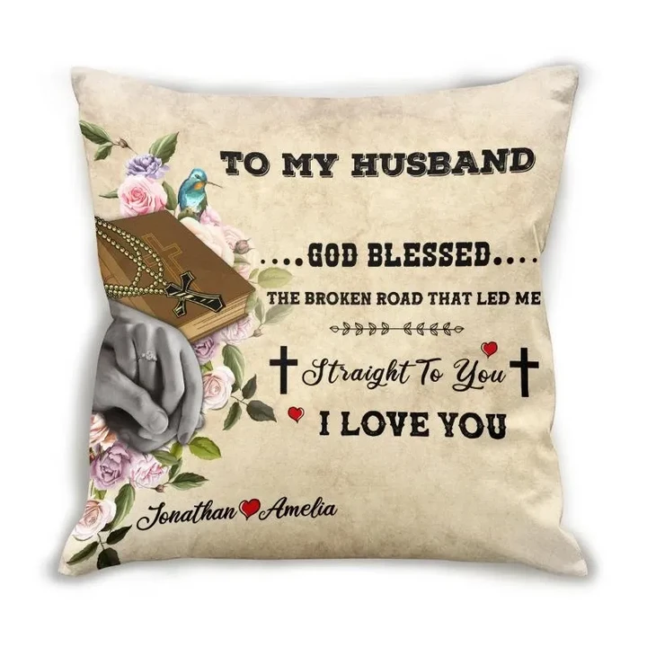 Straighten To You Hand In Hand Custom Name Gift For Husband Printed Cushion Pillow Cover