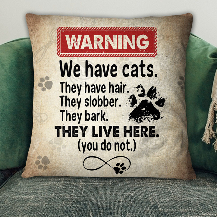 Cushion Pillow Cover Gift For Cat Lovers Crazy Cat Live Here Cat