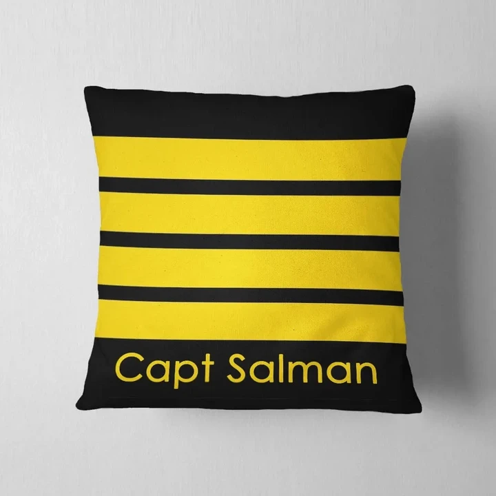 Pilot Stripes Yellow And Black Custom Name Printed Cushion Pillow Cover