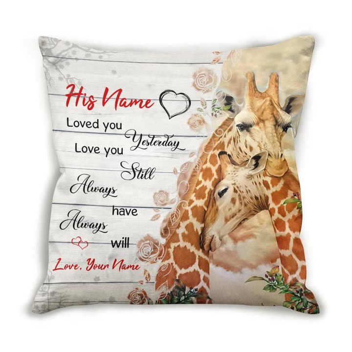 Custom Name Cushion Pillow Cover Gift Loved You Yesterday Giraffe Couple
