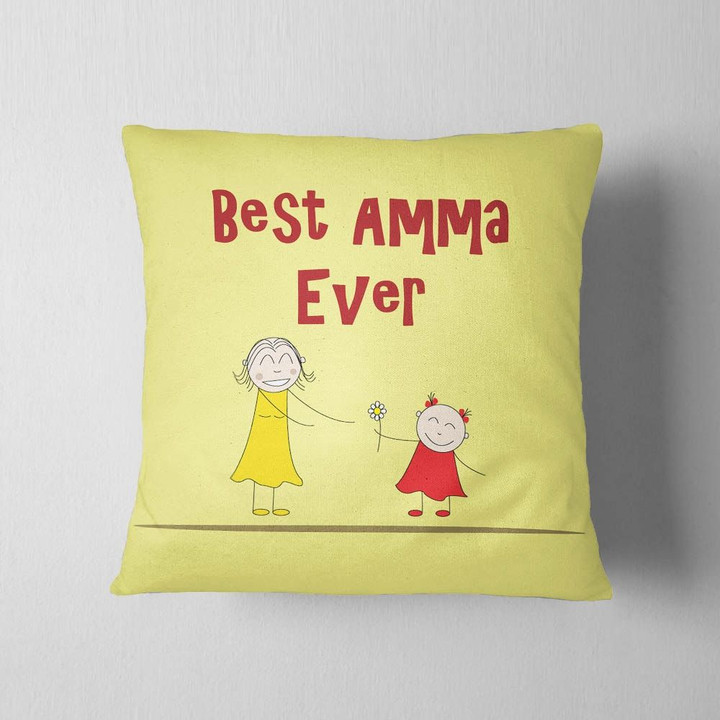 Best Amma Ever Yellow Background Cushion Pillow Cover Gift