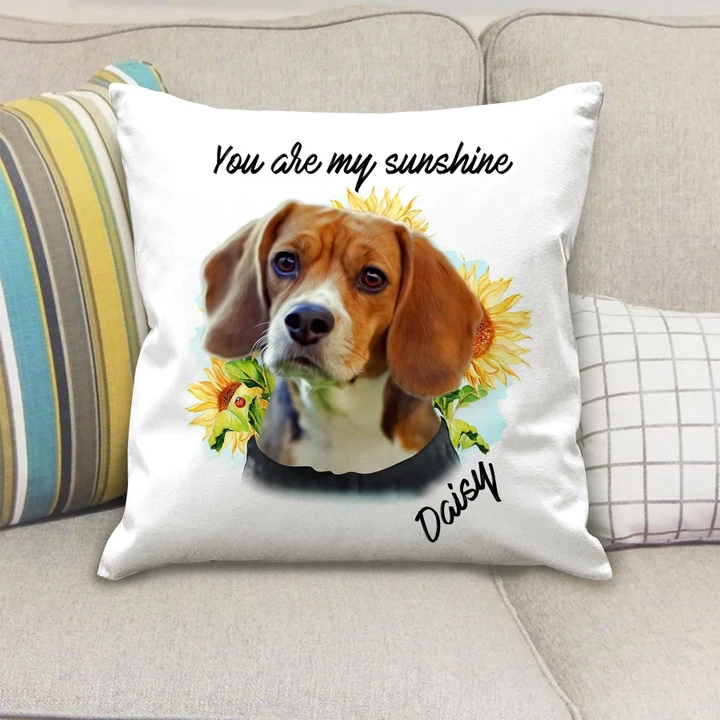 Beagle My Sunshine Custom Name Cushion Pillow Cover Gift For Dog Lovers