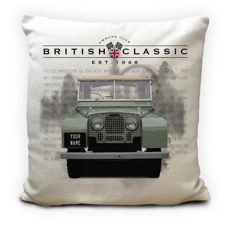 Custom Name Lr Series 1 British Classic Car Printed Cushion Pillow Cover
