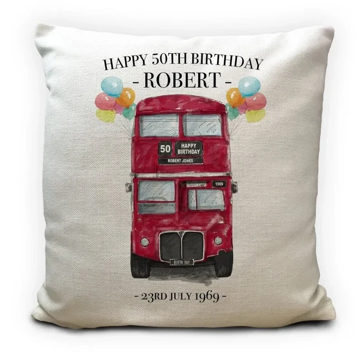 Custom Name Birthday Gift London Bus Printed Cushion Pillow Cover