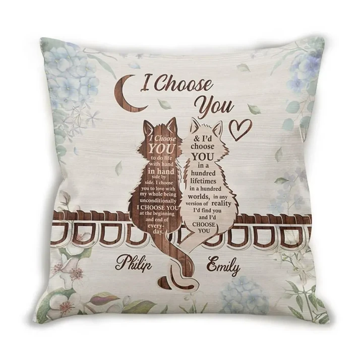 Custom Name Cushion Pillow Cover Gift I Choose You Cat Couple