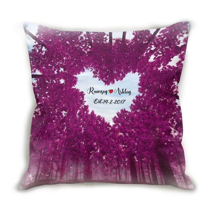 Custom Name Cushion Pillow Cover Gift Heart Purple Tree