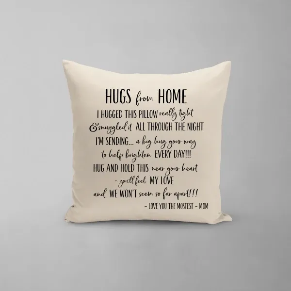 Hugs From Home Custom Name Printed Cushion Pillow Cover