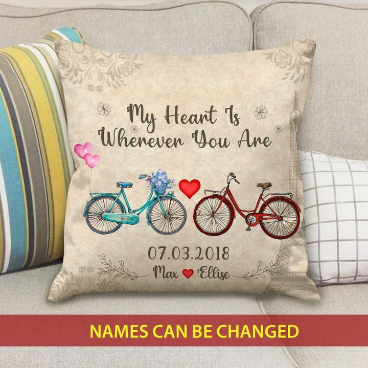 Custom Name And Numbers Cushion Pillow Cover Gift My Heart Is Wherever You Are