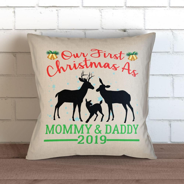 Our First Christmas As Mommy And Daddy 2019 Gift For New Parents Pillow Cover