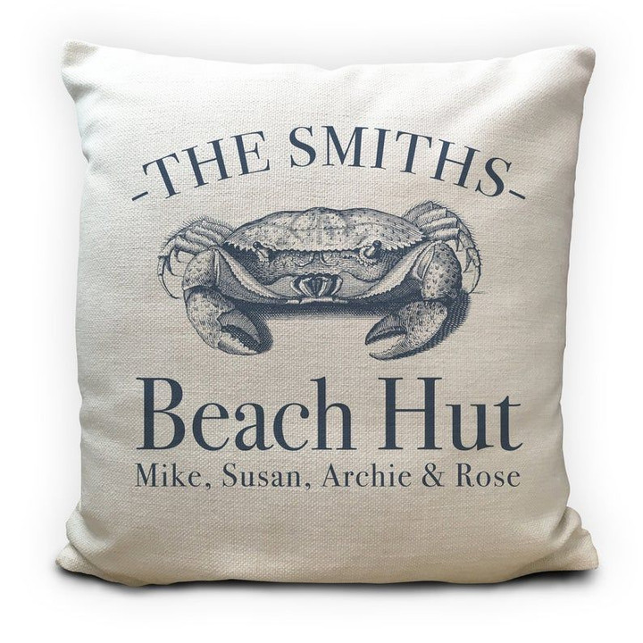 Custom Name Beach Huts Seaside Family Holiday Home Printed Cushion Pillow Cover
