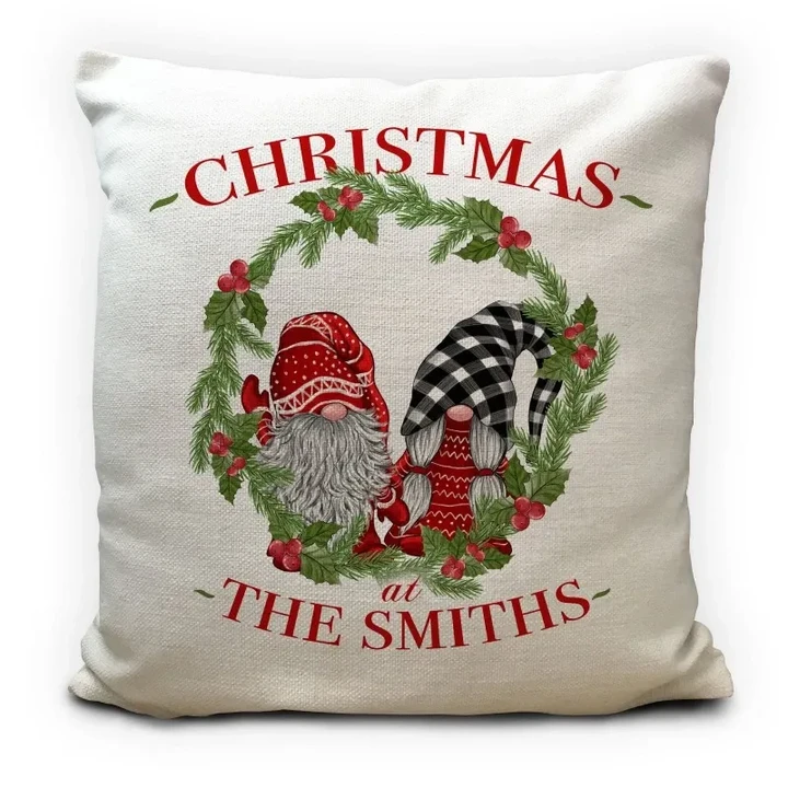 Christmas At Home Little Gnomes Custom Name Printed Cushion Pillow Cover