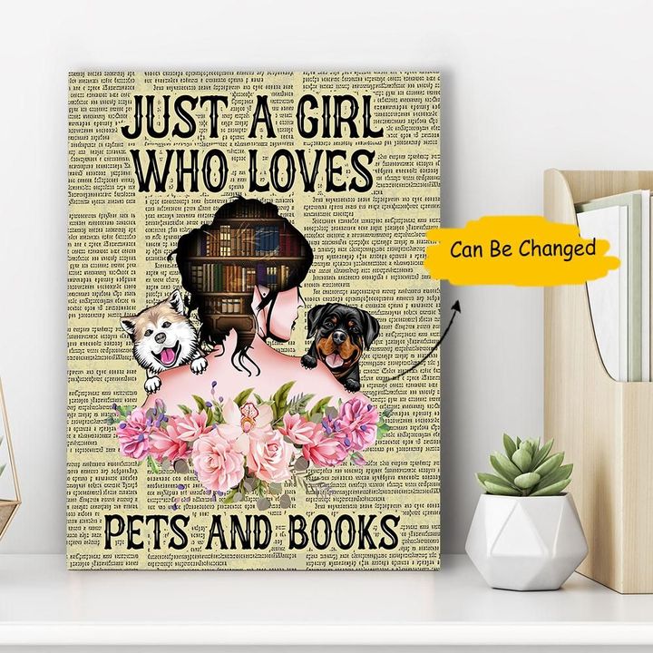 Custom Photo Girl Loves Pets And Books Gift For Dog Lovers Matte Canvas