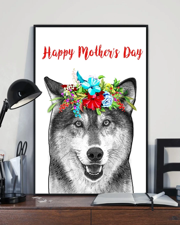 Happy Mother's Day Matte Canvas Gift Floral Circle On Wolf's Head