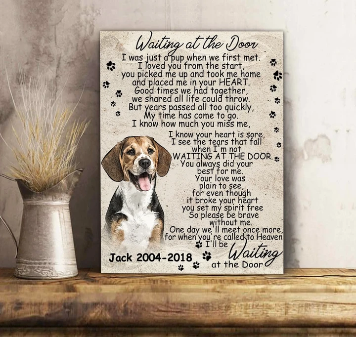Waiting At The Door Beagle Custom Name And Numbers Matte Canvas Gift For Dog Lovers