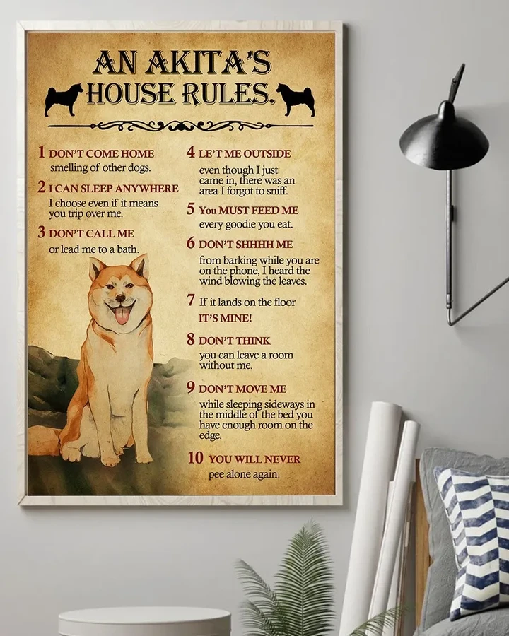 Akita House Rules Matte Canvas Gift For Dog Lovers