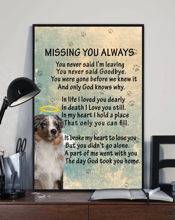 Missing You Always Australian Shepherd Matte Canvas Gift For Dog Lovers