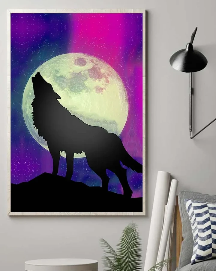Howling Wolf Full Moon Great Universe Matte Canvas Gift