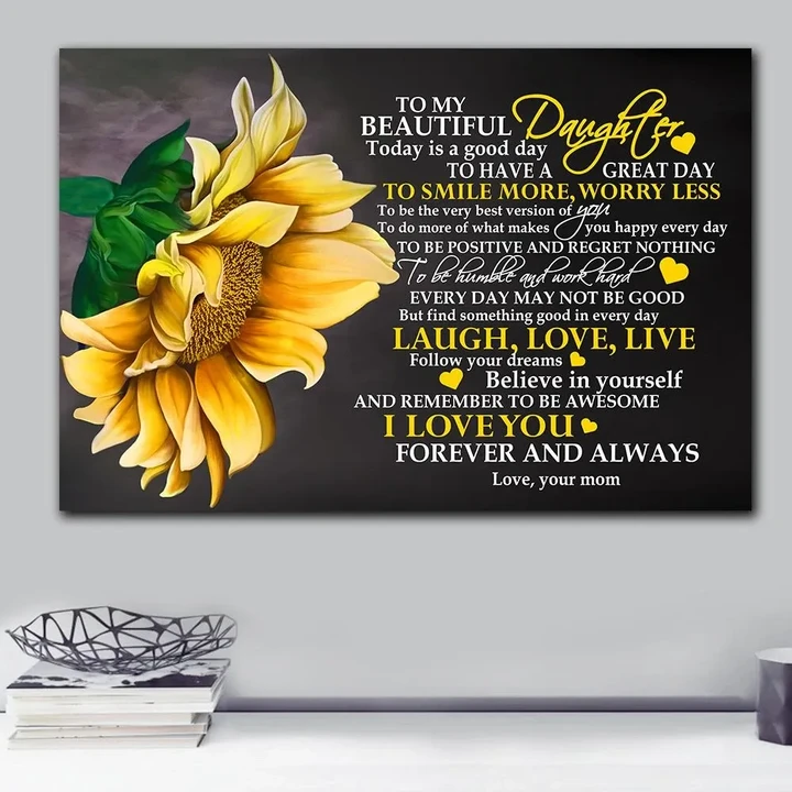 Mom Sunflower Smile More Worry Less Mom Gift For Daughter Matte Canvas