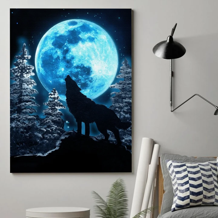 Wolf Howl Under The Moon Matte Canvas Gift