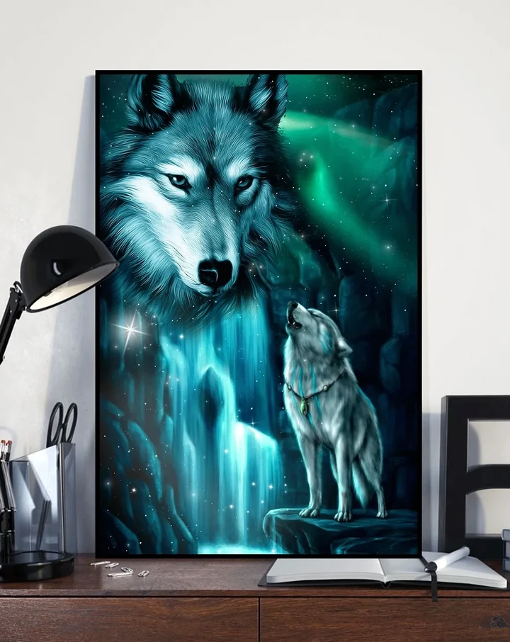 Beautiful Wolf Great Waterfall At Night Matte Canvas Gift