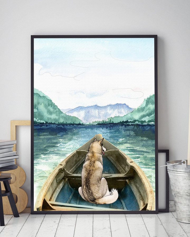 Alaskan Malamute On The Boat Matte Canvas Gift For Dog Lovers